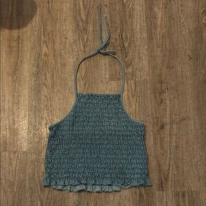 American Eagle Outfitters Teal Smocked Halter Tank Top